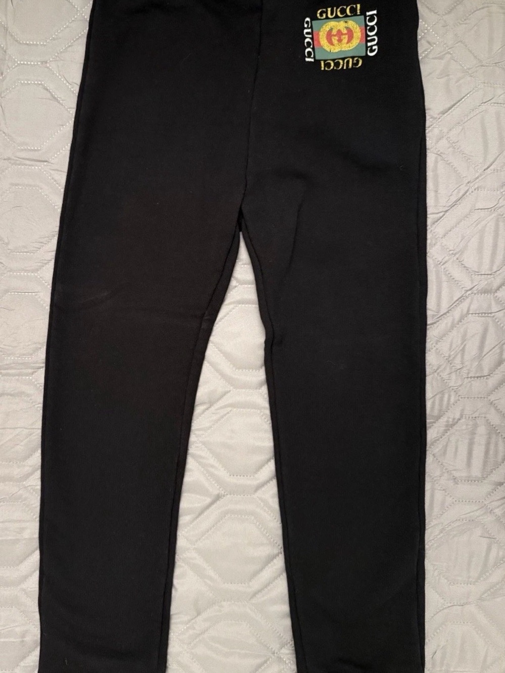 Gucci Black Sweatpants with Multicolor Logo Patch Kids Sz 8
